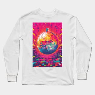 Retro Disco Ball in Pink - Trendy 80s Style T-Shirt Design Long Sleeve T-Shirt